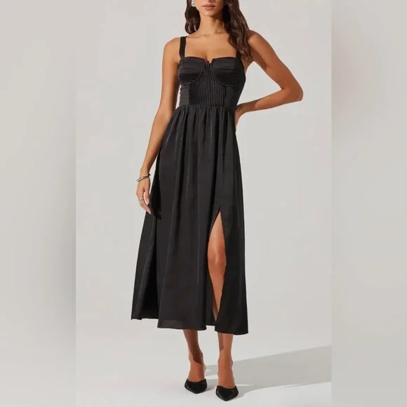 Astr Dresses New Astr The Label Black Satin Pleated Bustier